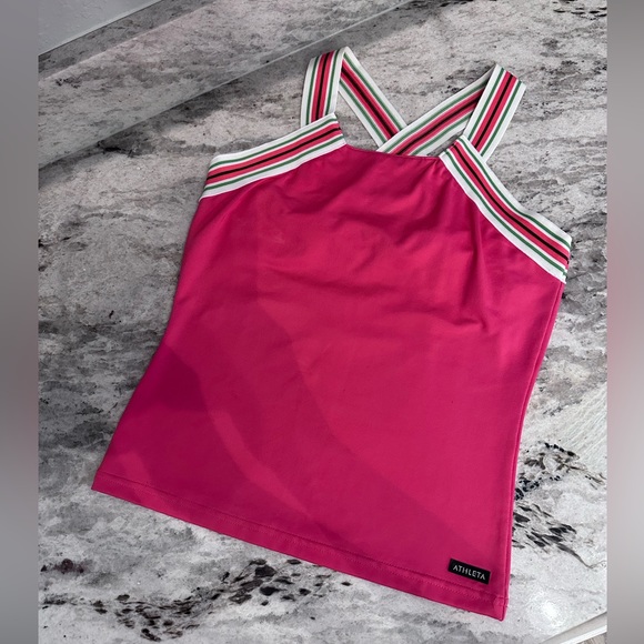 Athleta women's Sz S pink criss cross shelf bra tank top. - Picture 1 of 10